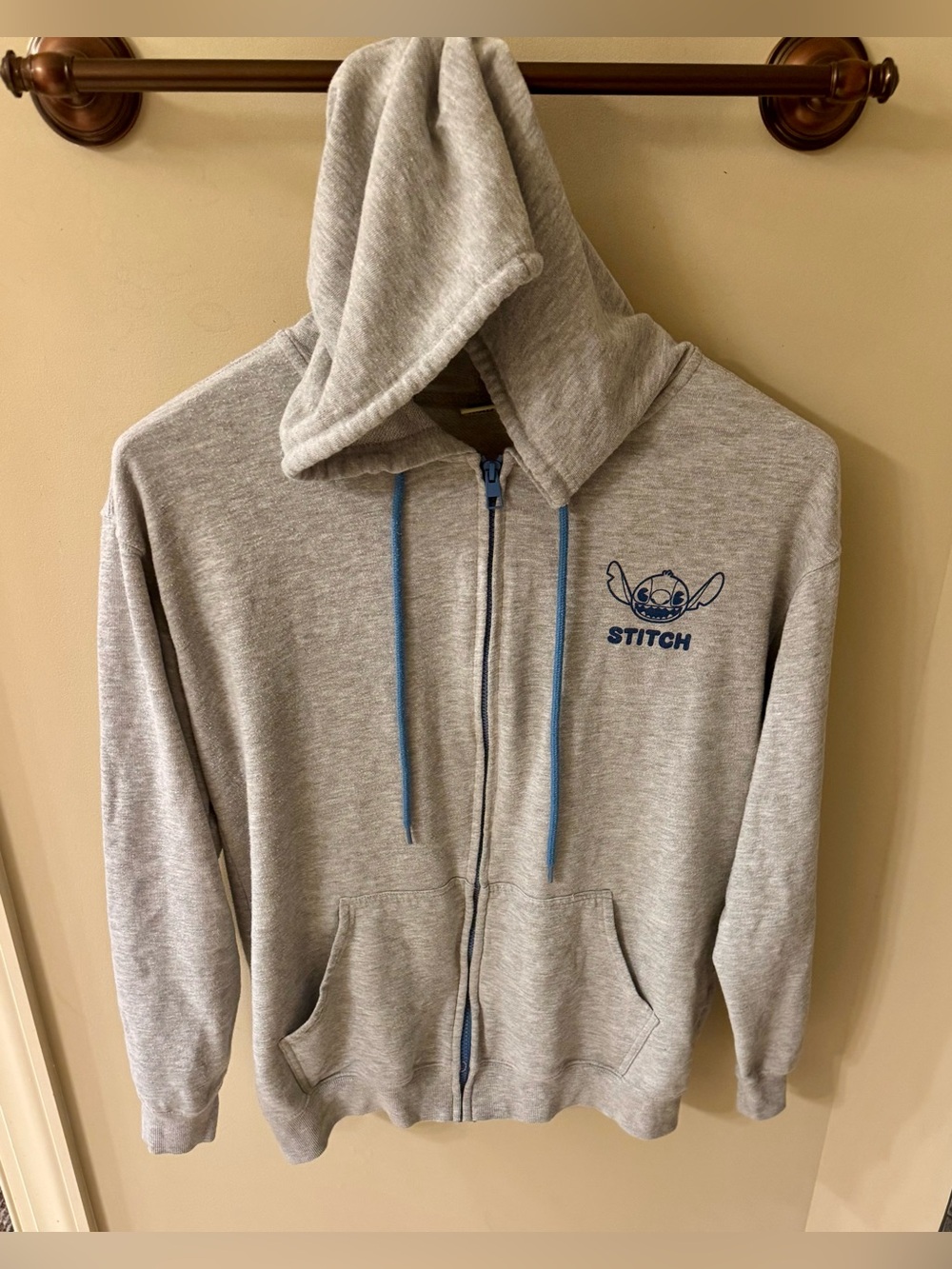 Disney Stitch Gray Full Zip Hoodie Size L Blue Graphic